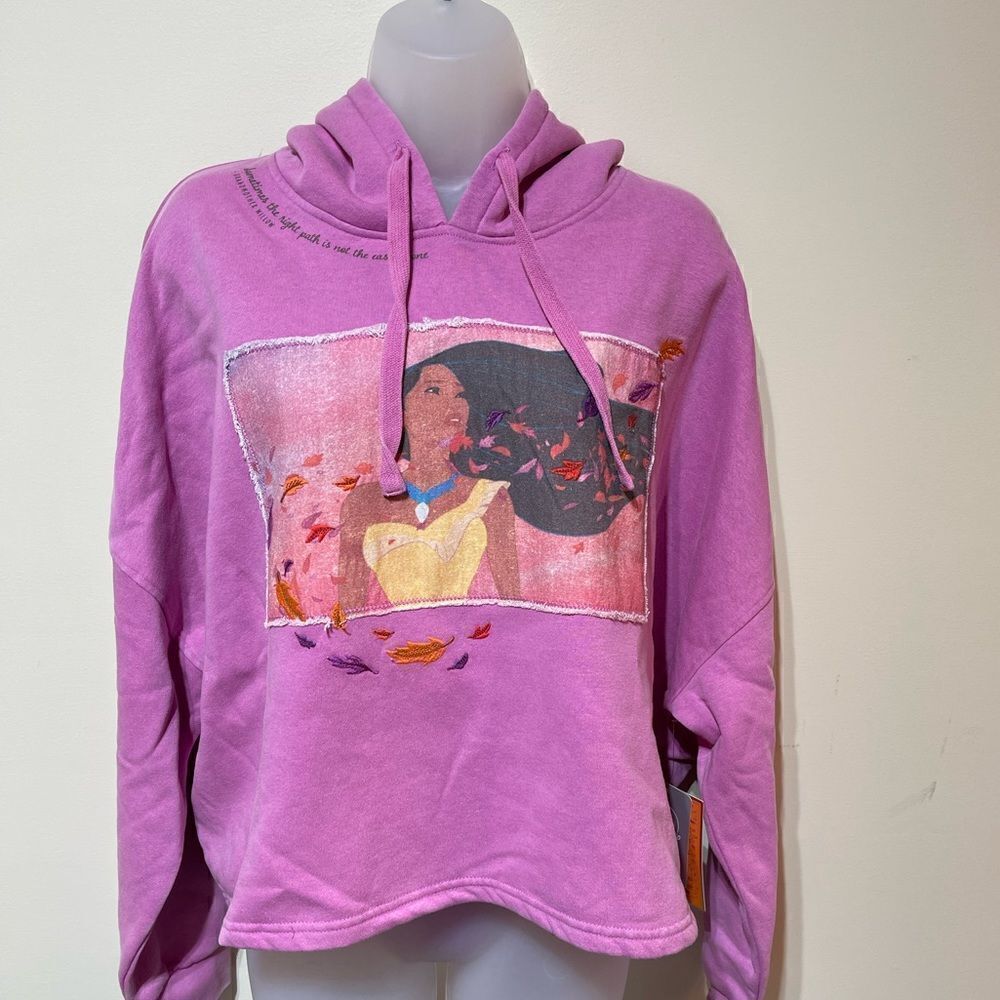 Disney Pocahontas Semi Cropped Pink Hoodie Sweatshirt Size XL NWT
